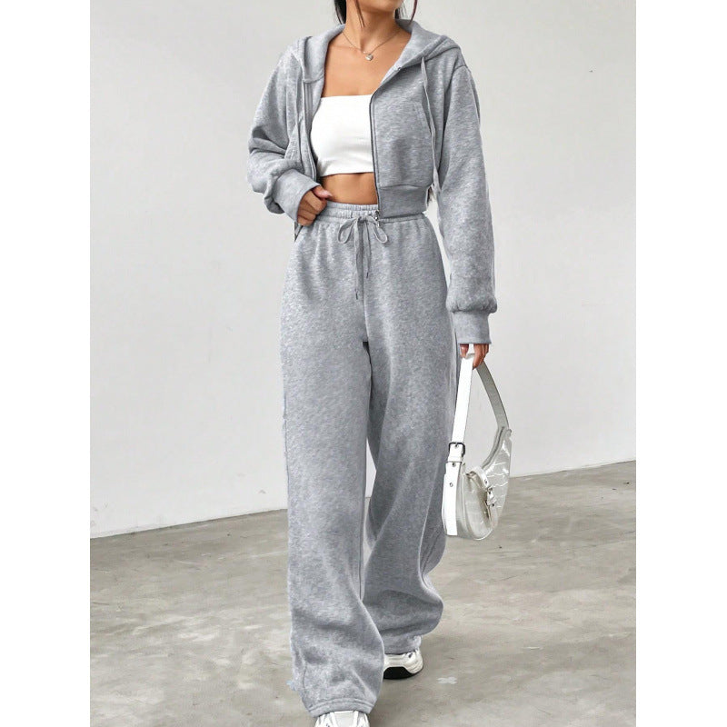 Femme Cozy Crop Hoodie og Løse Lounge-Bukser Sæt Stilla