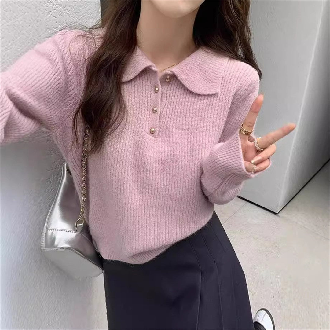 Dame Elegant Polo Krave Sweater lavet af Blødt Strik Stilla