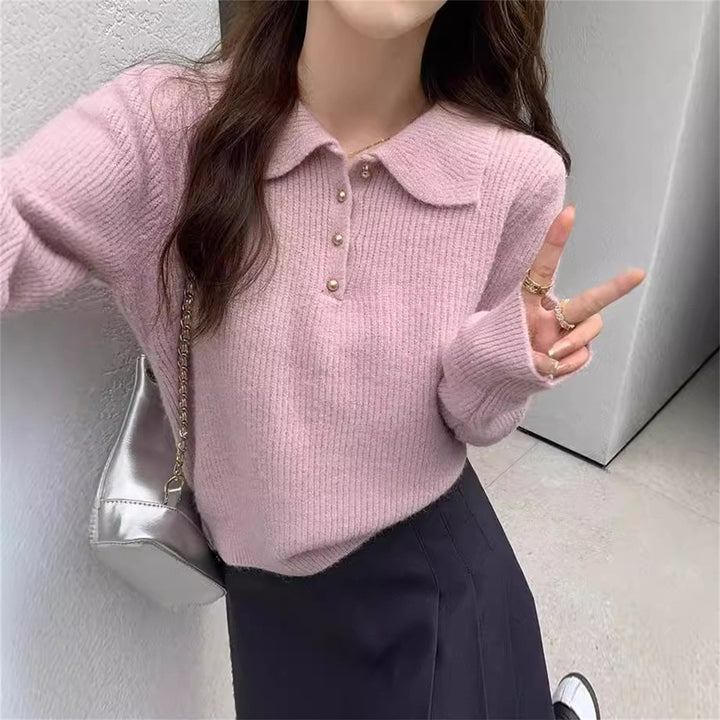 Dame Elegant Polo Krave Sweater lavet af Blødt Strik Stilla
