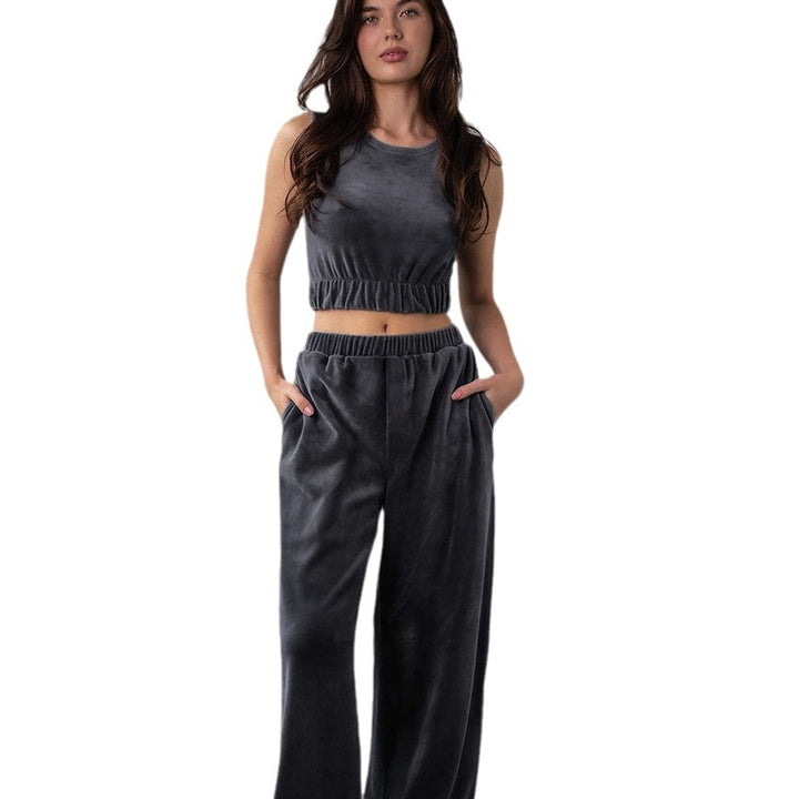 Dame Loungewear-sæt med elastisk talje og ærmeløs Crop-Top Stilla