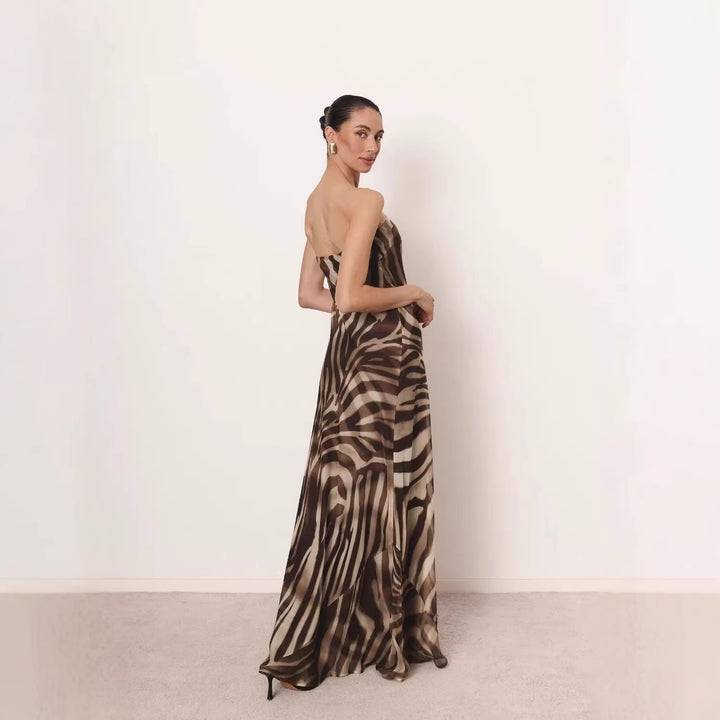 Dame Elegant lang kjole med smal halterneck 드룬