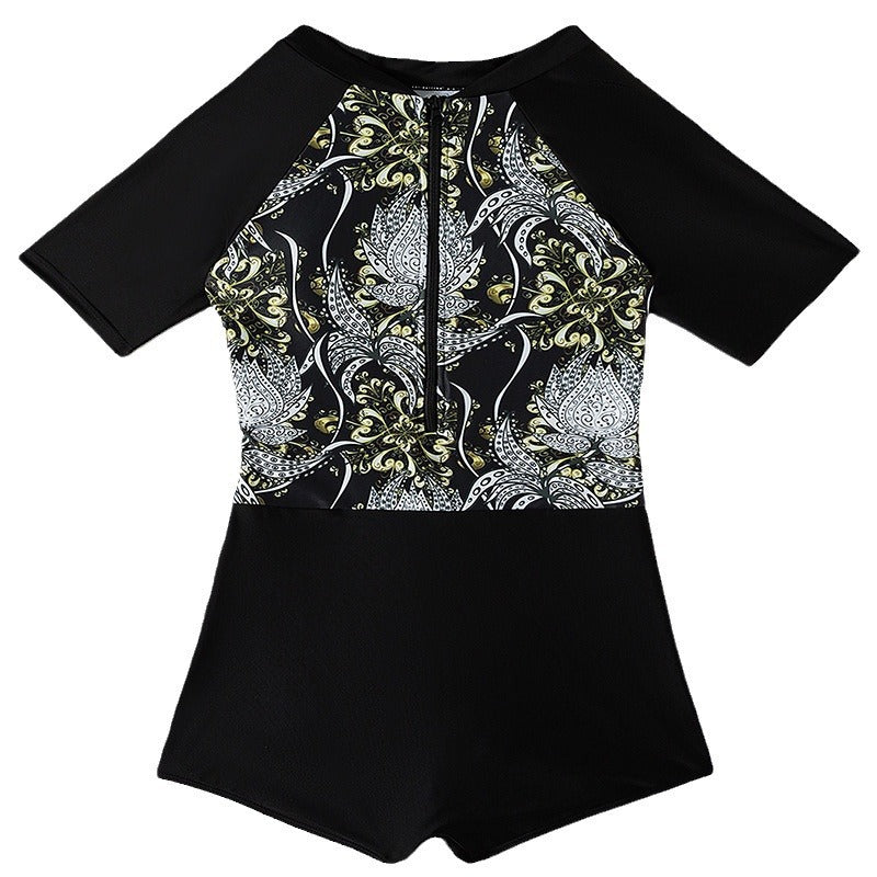 Dame Rashguard badetøj med blomstermønster og korte ærmer Skovae