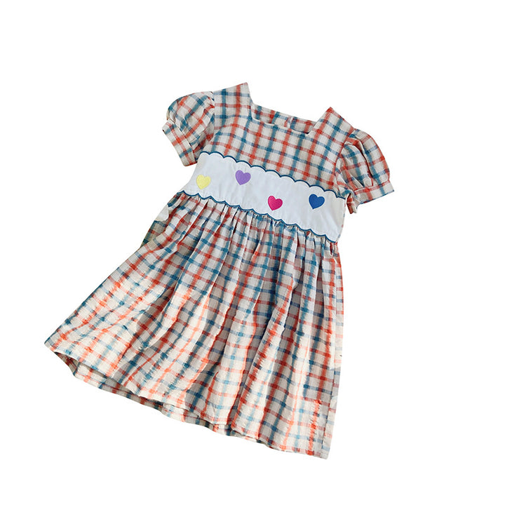 Pige Cute Hjerte Dekoreret Karo Kjole Stilla