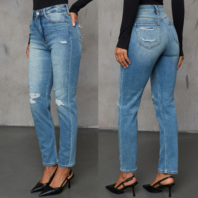 Dame Højtaljede Jeans i afslappet Used-Look Stilla
