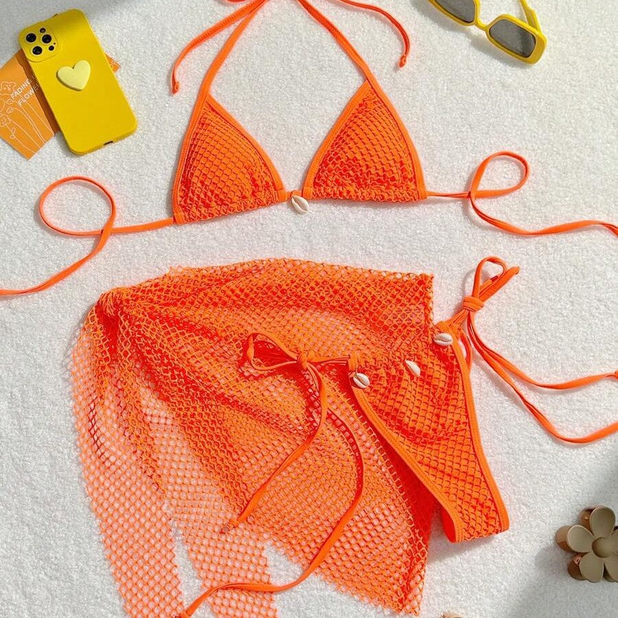 Dame bikini-set med eksklusiv netdesign og muslingedetaljer Stilla