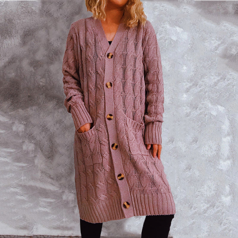 Kvindernes chunky strik cardigan med lommer og knapdetaljer Stilla