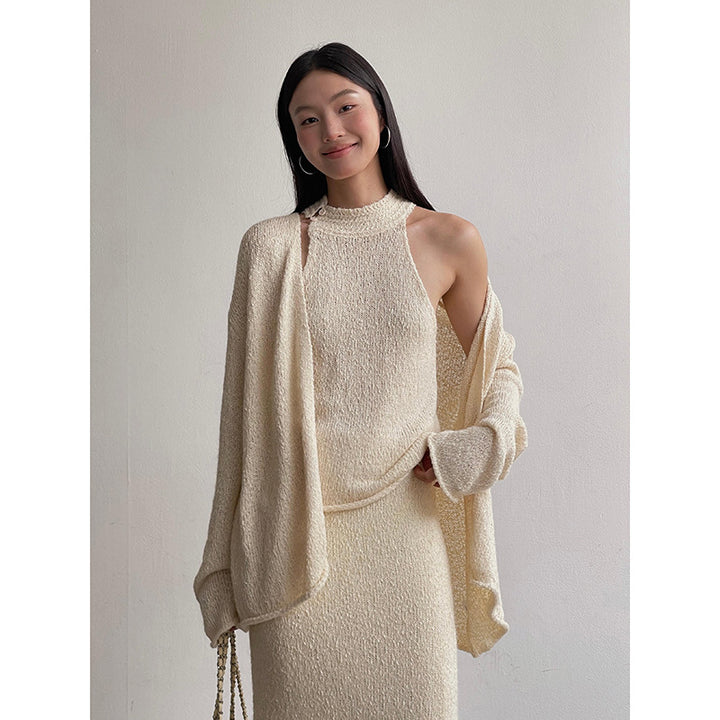 Dame elegant strikensemble med asymmetrisk snit og åbent design Stilla