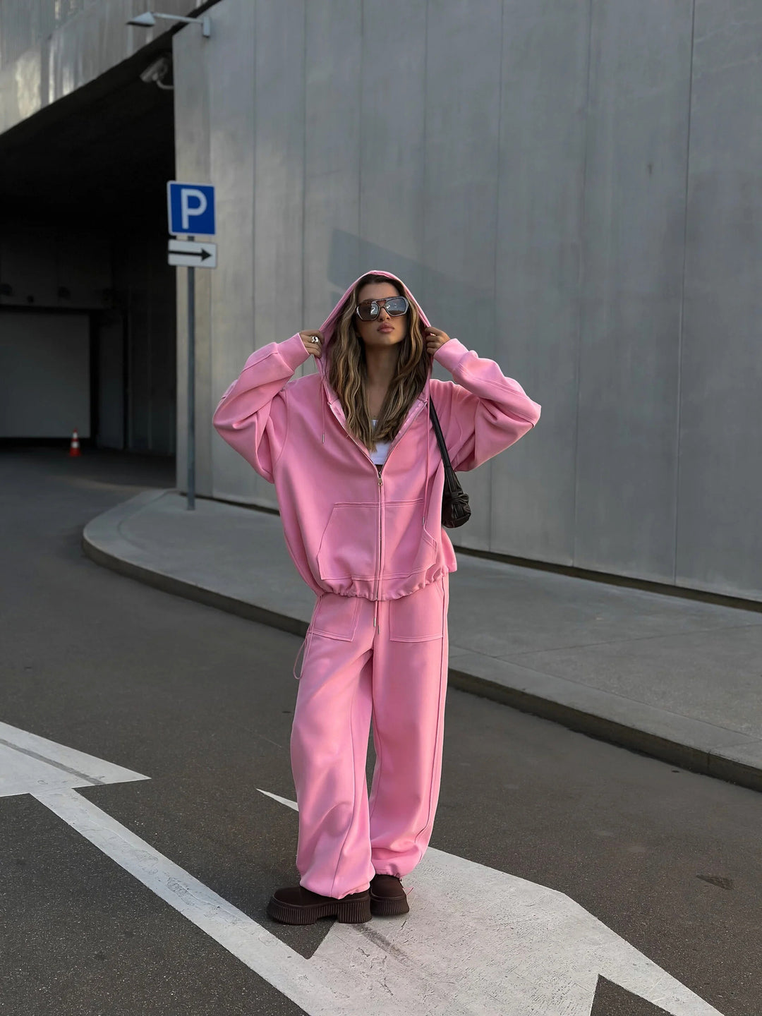 Dames mønstret oversized sweatshirtjakke med bred pasform og elastisk kant Skovae