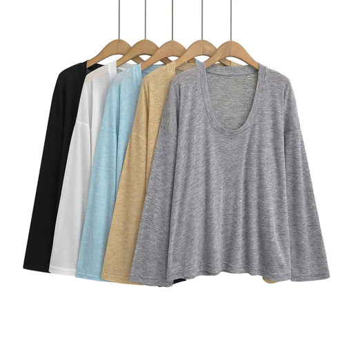 Dame longsleeve skjorte med dyb rund halsudskæring og løs pasform Stilla