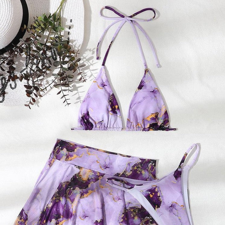 Dame bikini-sæt med kreativt indpakningsdesign og blomsterkjole Skovae
