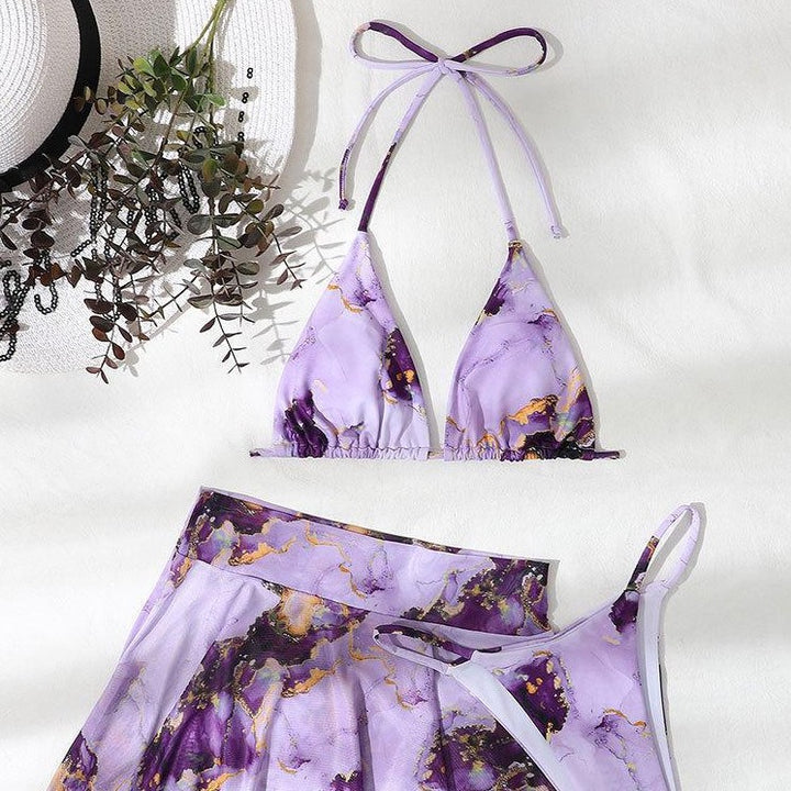 Dame bikini-sæt med kreativt indpakningsdesign og blomsterkjole Skovae