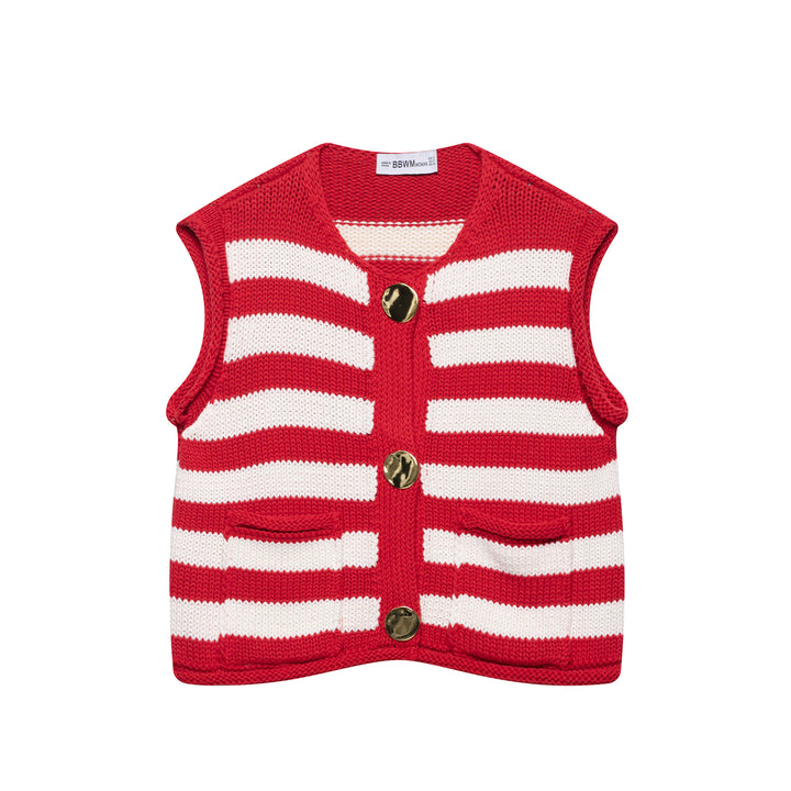 Femme Strikstribet Vest med Dekorative Knapper Stilla