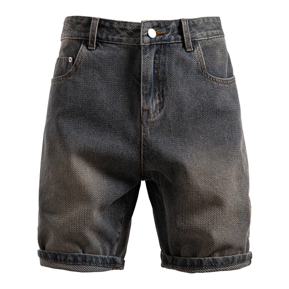 Herrer nan Jeansshorts med opfoldning, medium høj talje og klassisk lommeopdeling Skovae