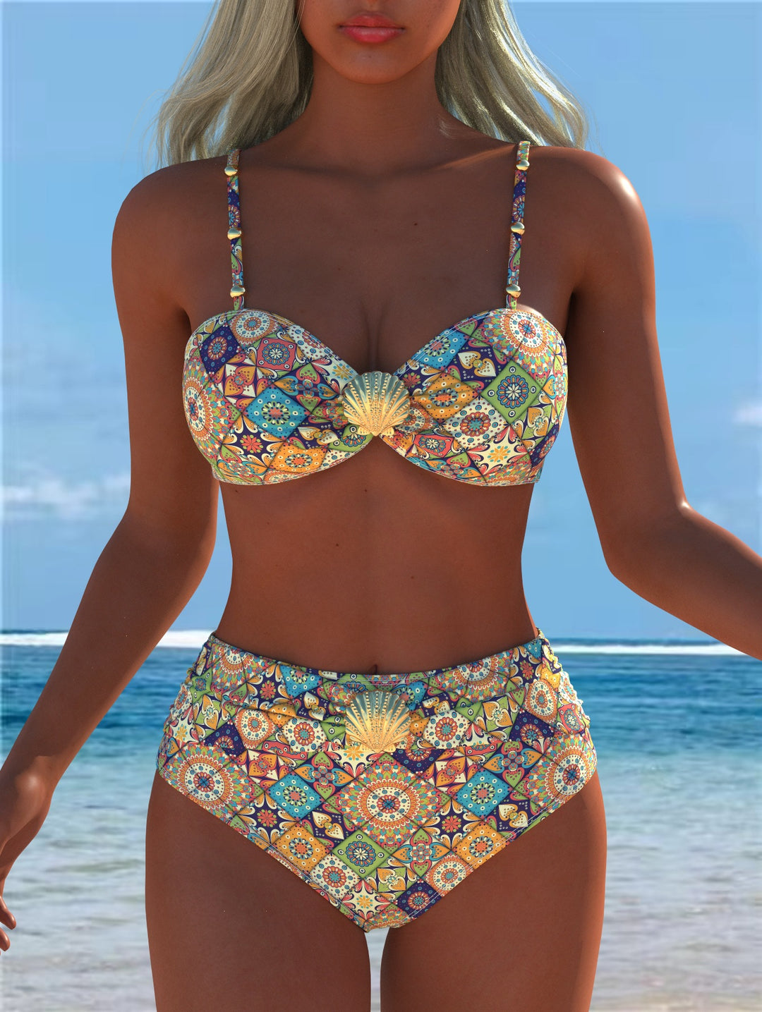 Dame bikini-sæt med elegant balconette-overdel og højt skårne badebukser Skovae