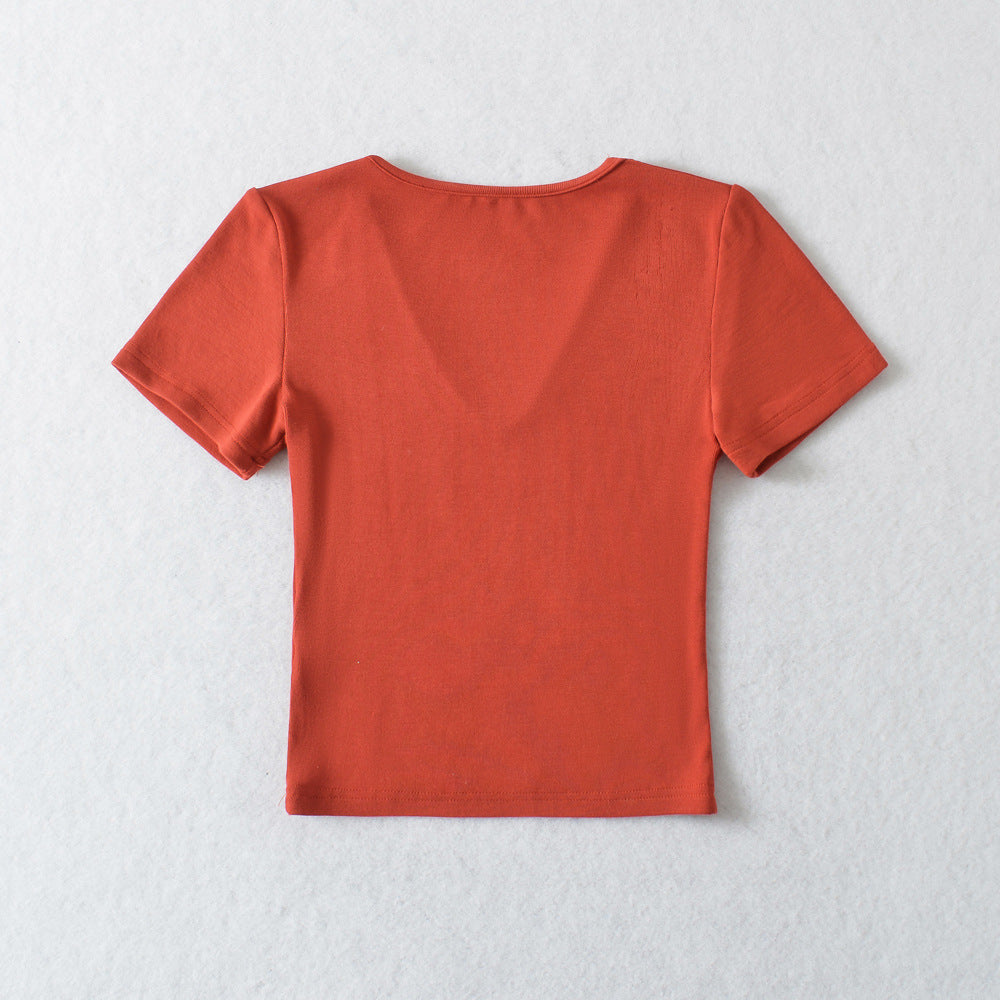 Dame V-hals T-shirt med figursyet snit Stilla