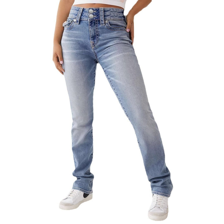 Dame High-Waist Slim Fit Jeans med elegant knapdetalje Stilla