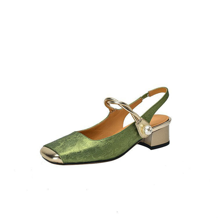 Dame Slingback-pumps med dekorativ perle-detail og elegant blokhæl Stilla