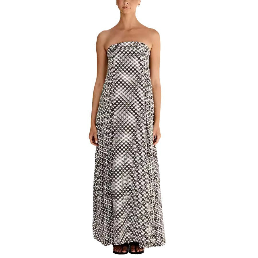 Dame Maxikjole med strapless design og unikt mønster Stilla