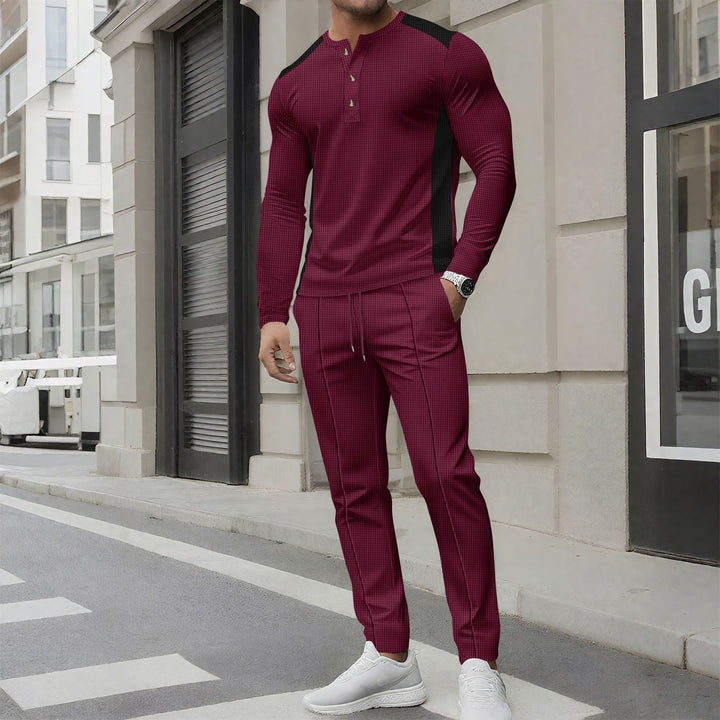 Herrer sportligt langærmet skjorte og joggingbukser sæt med struktureret design Stilla