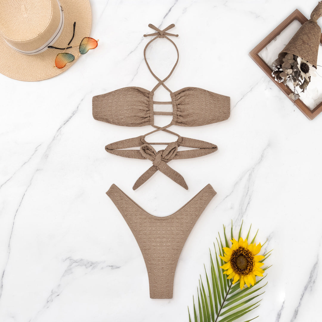 Dame Bikini-sæt med justerbart indpakningsdesign og raffineret ringdetalje Stilla