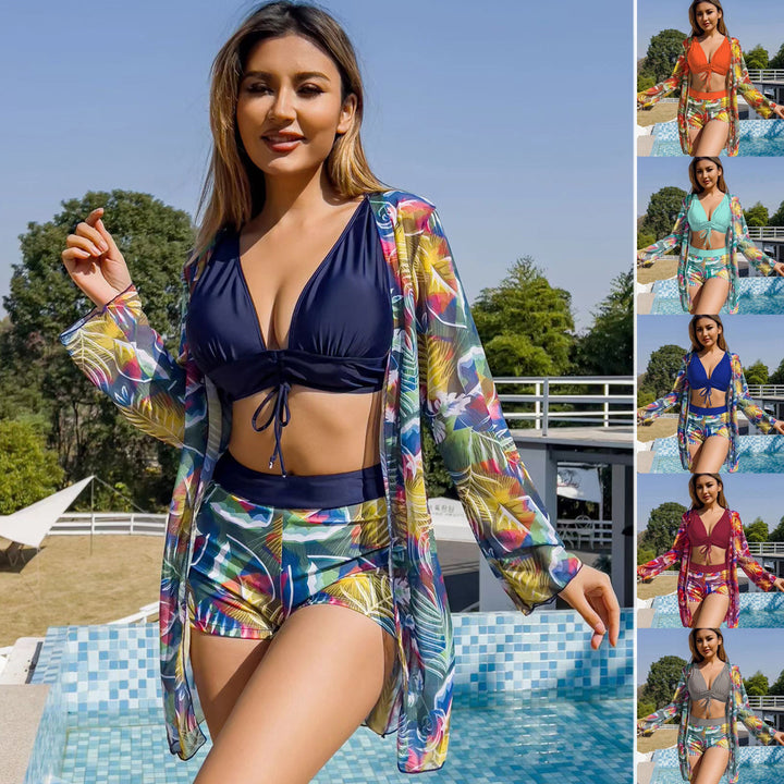 Dame bikini-sæt med floralt vikle overdel og behagelige shorts Skovae