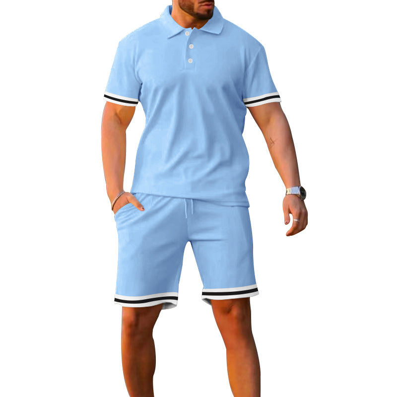 Herrer sportiv Poloshirt og fritid-Shorts sæt med elastisk talje og kontraststriber Stilla