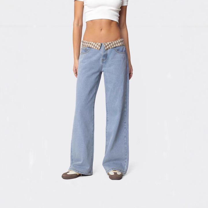Dame Vidde Jeans med ternet bånd Skovae