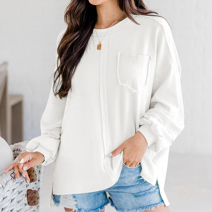 Kvinder casual oversized langærmet skjorte med ribstruktur og praktisk brystlomme Stilla