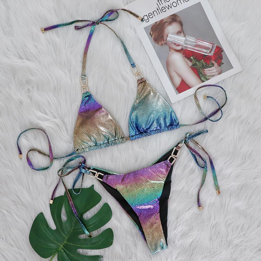 Dame Skinnende Slangehud-tryk Triangle Bikini Sæt Stilla