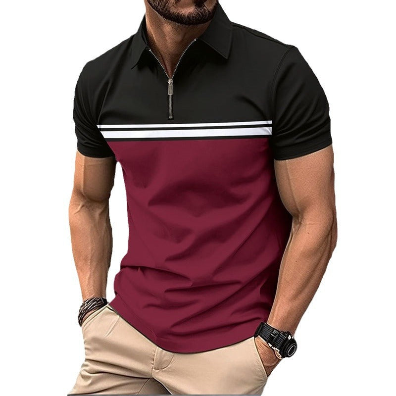 Herrer sporty kortærmet polo skjorte med lynlås og moderne farvestrukturer Stilla