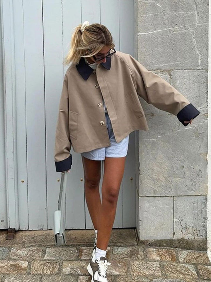 Damer afslappet oversized jakke med kontrastfarvet krave Stilla