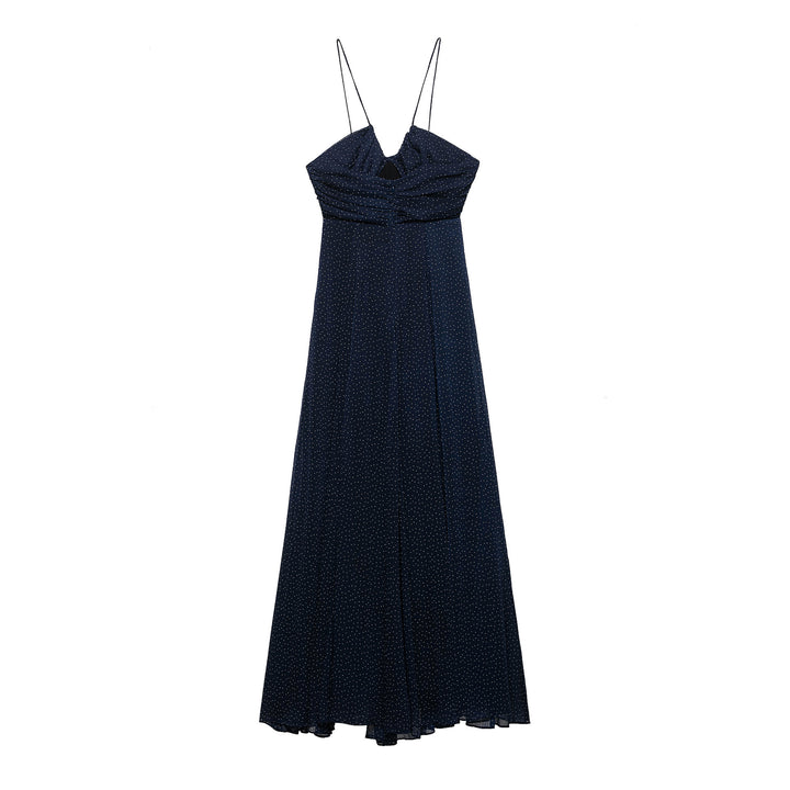 Femme Elegante Spaghetti-strop Maxi Kjole med rynket Overdel Stilla