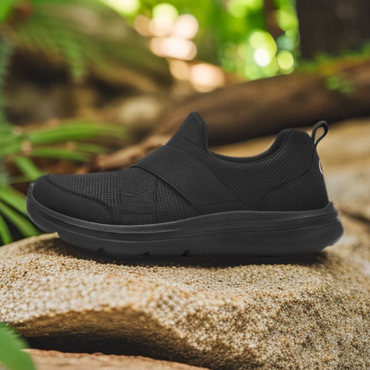 Dame nan elastisk Slip-On Komfort-sneaker med åndbart strikkoverdel, krydsede strækremme og stødabsorberende EVA-sål Skovae