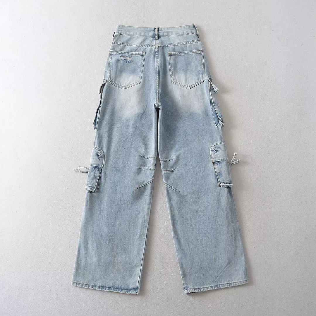 Dame cargo jeans med funktionelle lommer og afslappet snit Stilla