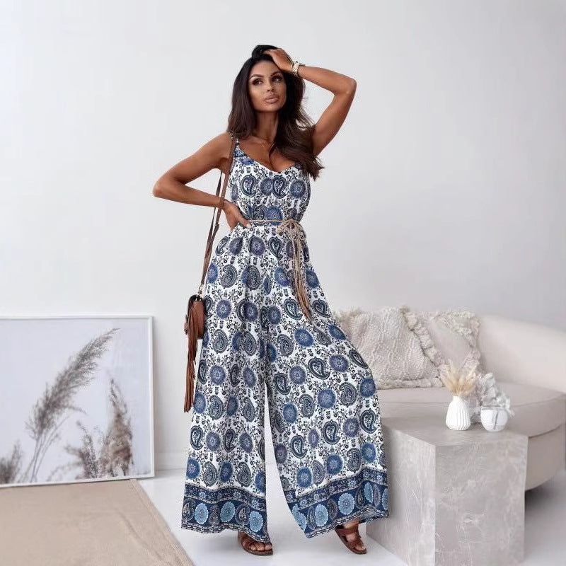 Dame Bohemian Print Bredbenet Jumpsuit Stilla