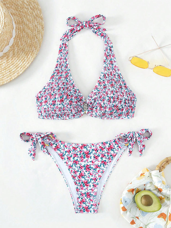 Dame bikini-sæt med bundet stropper og blomsterdesign Stilla