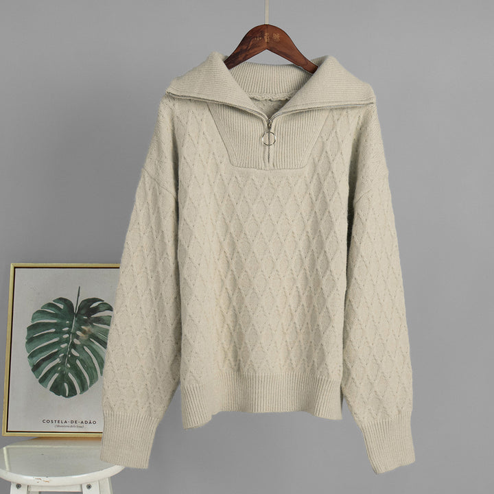 Kvinders mønstrede sweater med høj krave og lynlås Stilla