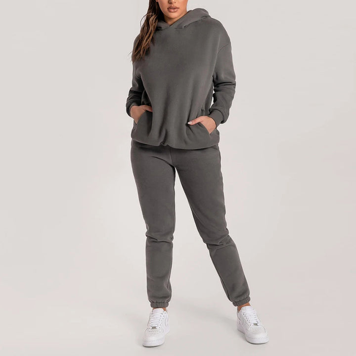 Kvinders casual hoodie sæt med praktiske lommer og elastisk talje Stilla