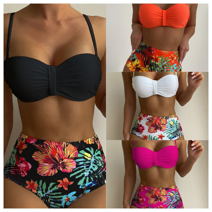 Dame højtaljede blomster mønster bikini sæt Stilla1750243172