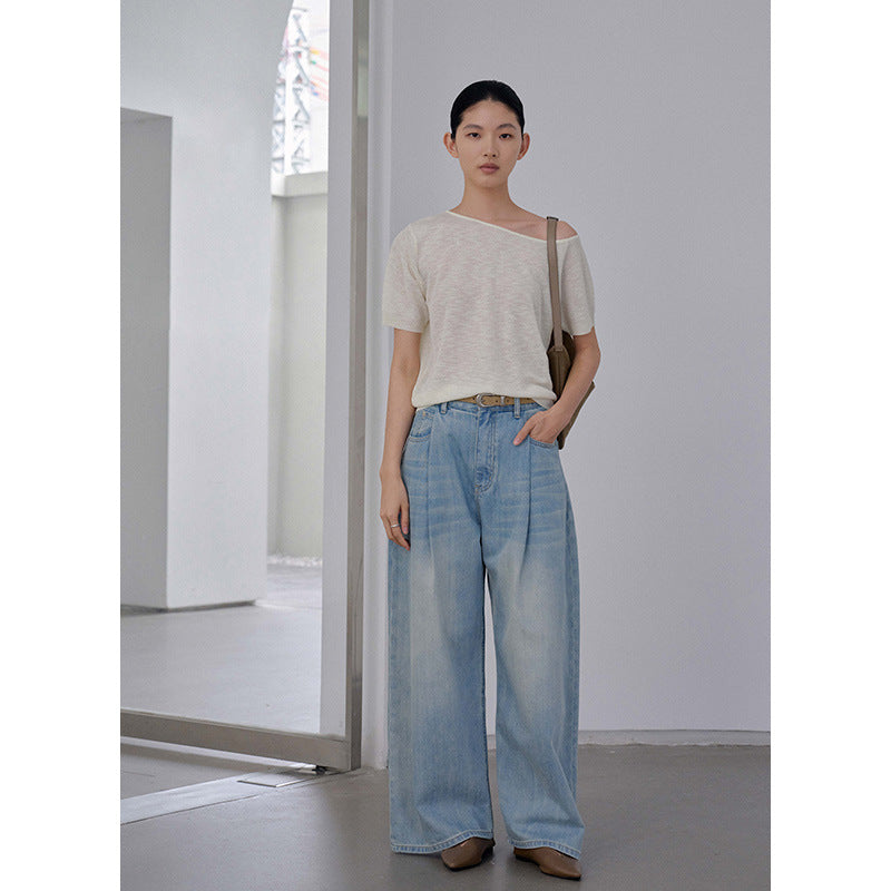 Dame brede denim-bukser med høje plisseringer og elegant snit Stilla