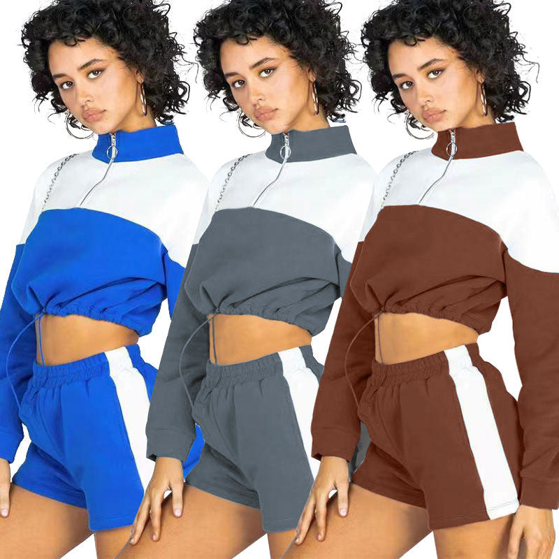 Kvinders cropped tracksuit med høj krave og snoretræk