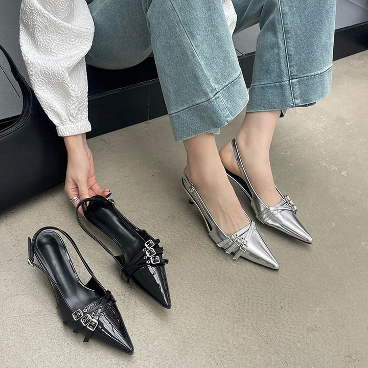 Dame Slingback Pumps med spidse tåområde og glamourøse accenter Stilla