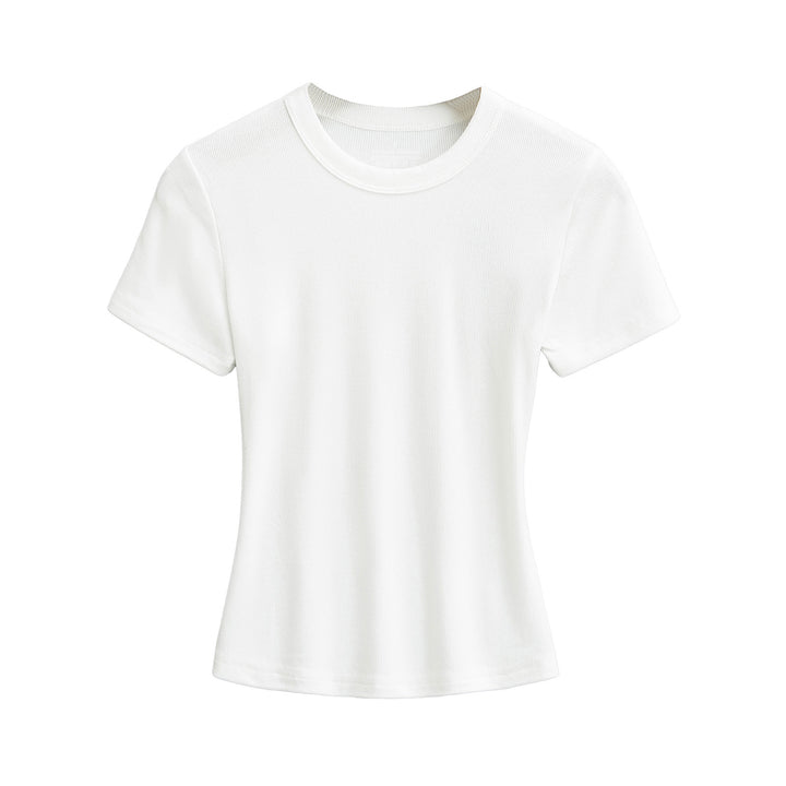 Dame Basis T-shirt med fin ribstruktur og smal pasform Stilla
