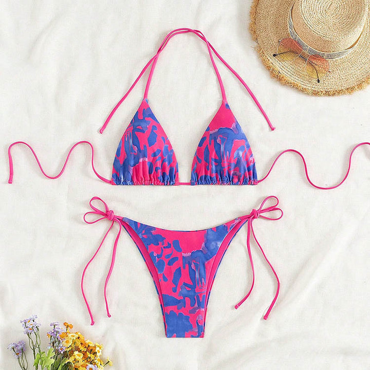 Dame Triangel Bikini med justerbare bindebånd og raffineret flæse-design Skovae