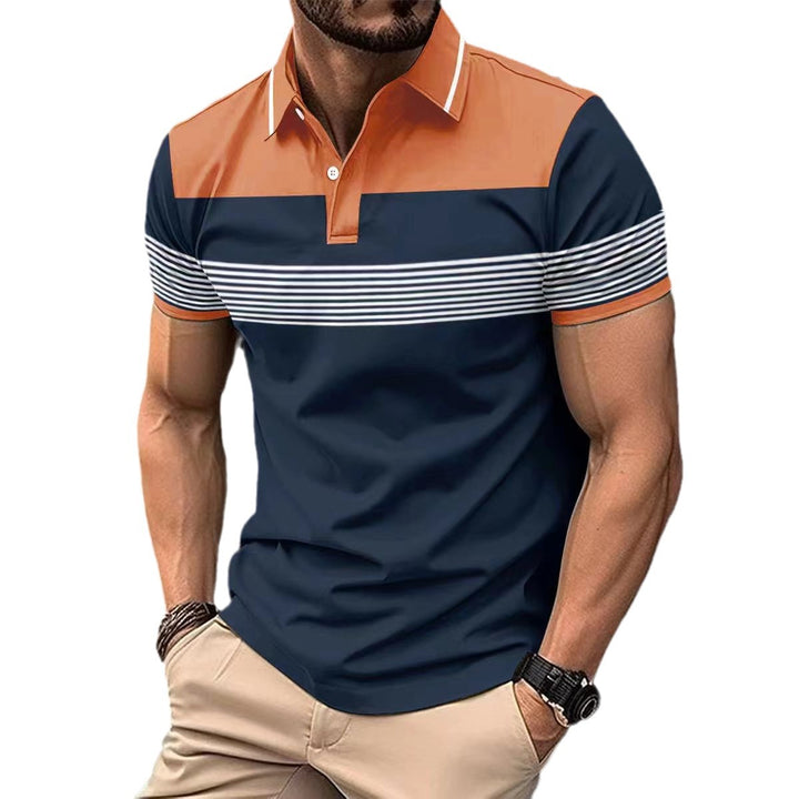 Herrer Korte Ærme Polo T-Shirt med stilfuldt Stribet Mønster og Elegante Detaljer Stilla