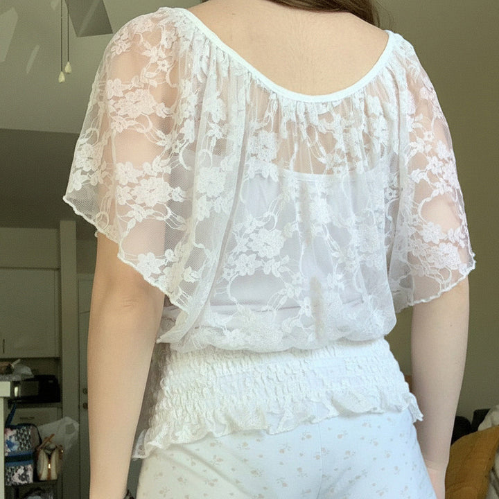 Damen Blusenshirt mit raffiniertem Spitzenbesatz und elastischem Bund Skovae