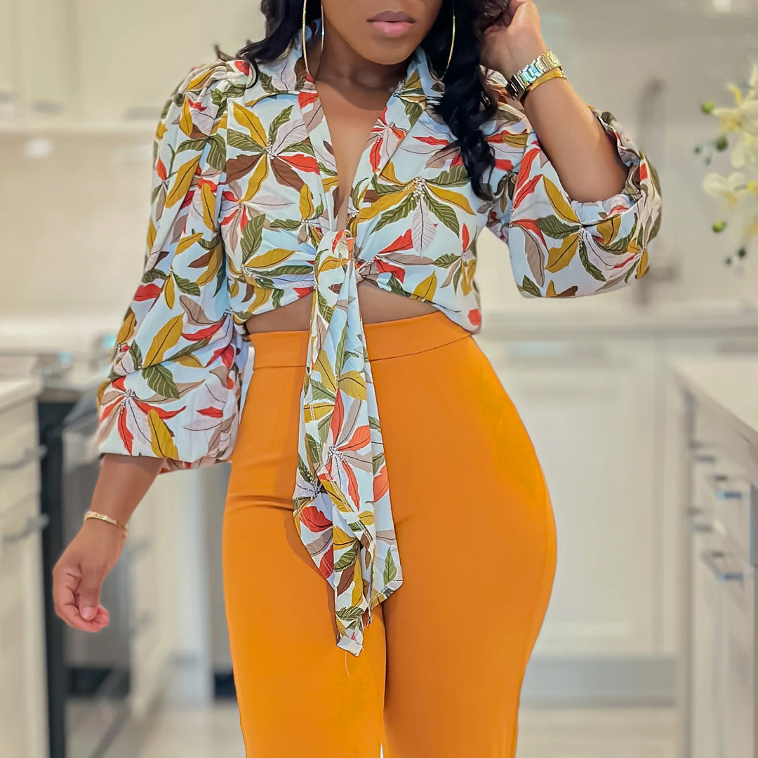 Dame Crop-bluse i farverigt blomsterprint Stilla