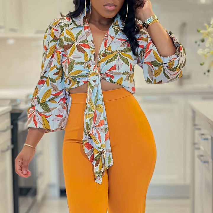 Dame Crop-bluse i farverigt blomsterprint Stilla
