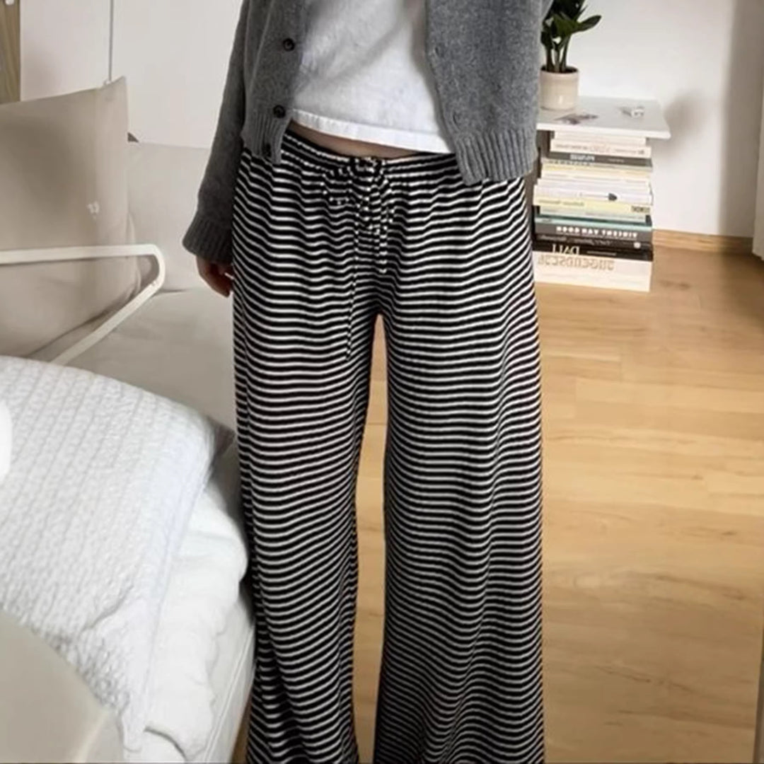 Dame Lækre Lounge-bukser med elastisk linning og fint stribes mønster Skovae