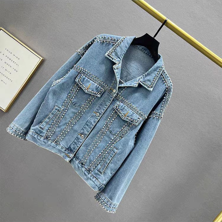 Damer mode denimjakke med dekorative nitter Stilla